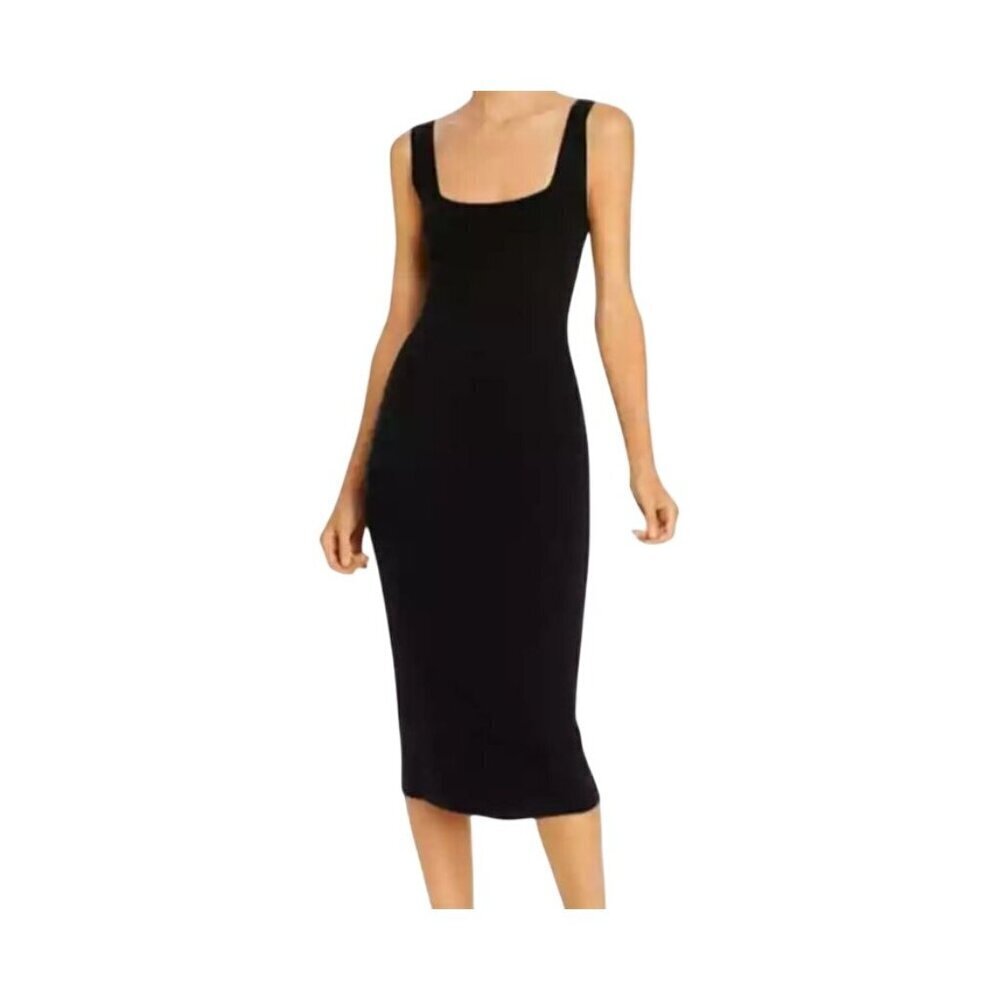 Vince Dress Women L Black Wool Tank Midi Square Neck Neutral Sexy Holiday Long